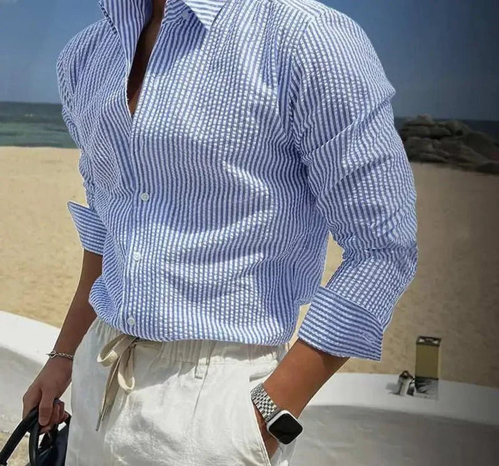 Chemise streetwear d’été rayée à manches longues
