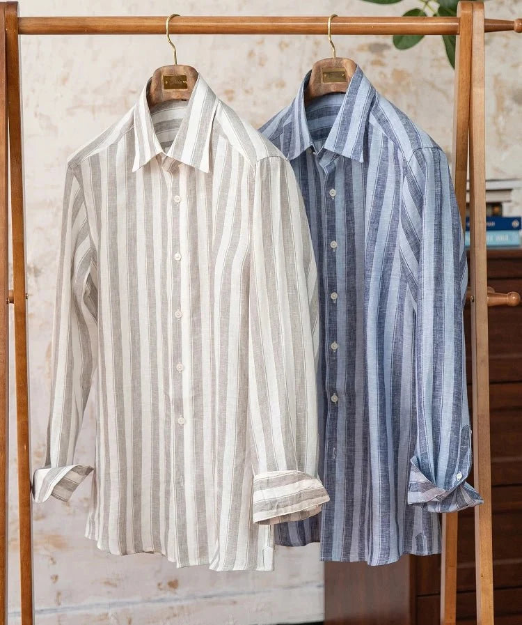 Chemise légère en lin rayé pour homme