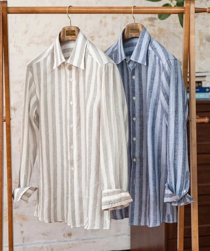 Chemise légère en lin rayé pour homme