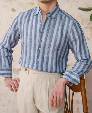 Chemise légère en lin rayé pour homme