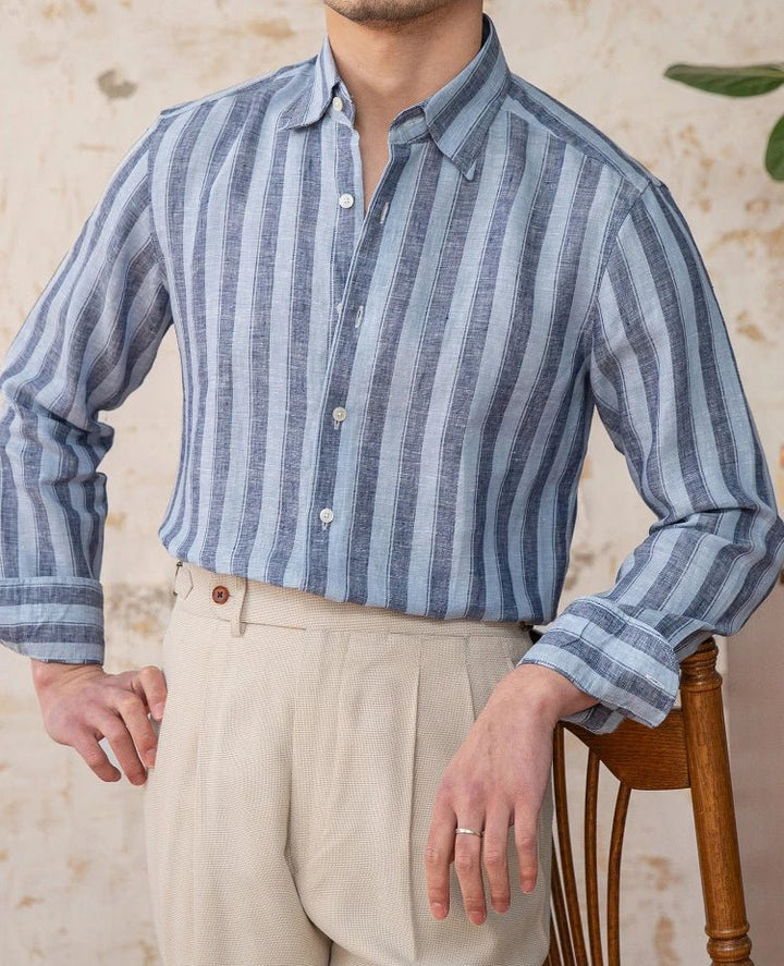 Chemise légère en lin rayé pour homme
