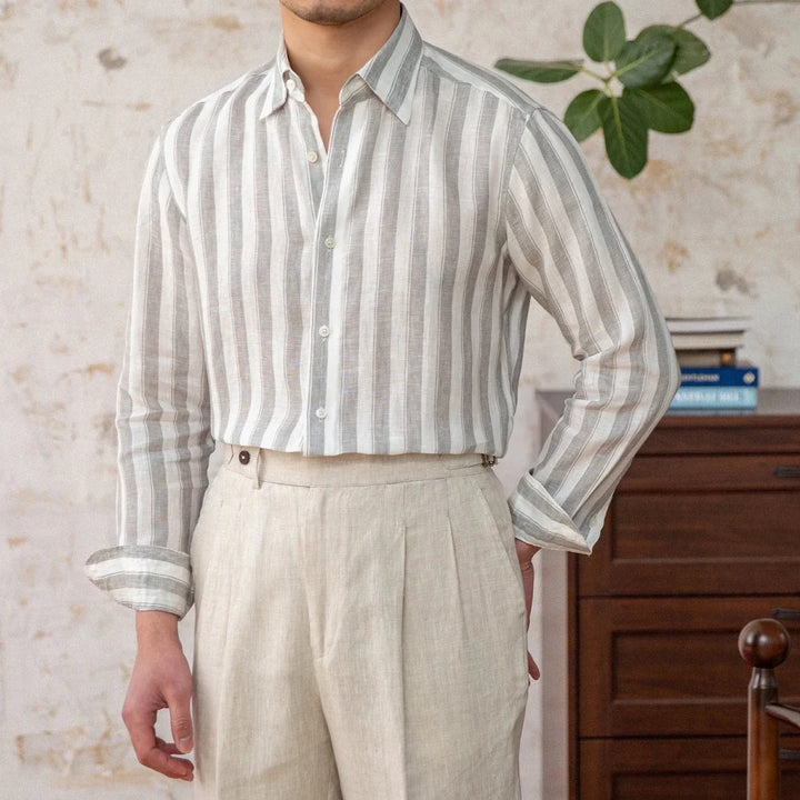 Chemise légère en lin rayé pour homme