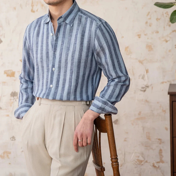 Chemise légère en lin rayé pour homme