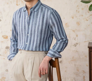 Chemise légère en lin rayé pour homme