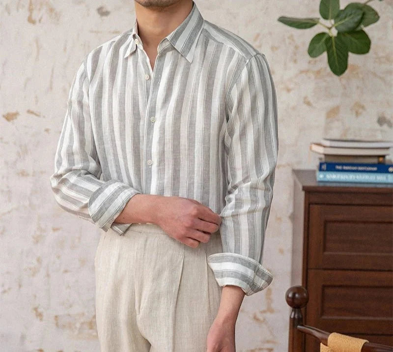 Chemise légère en lin rayé pour homme