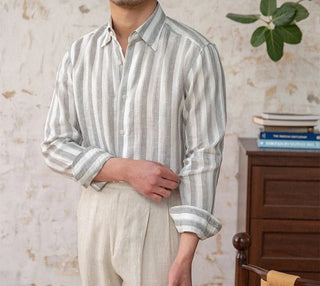 Chemise légère en lin rayé pour homme