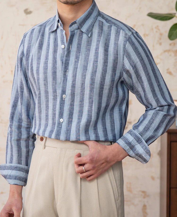 Chemise légère en lin rayé pour homme