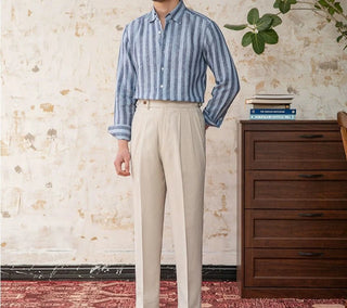 Chemise légère en lin rayé pour homme