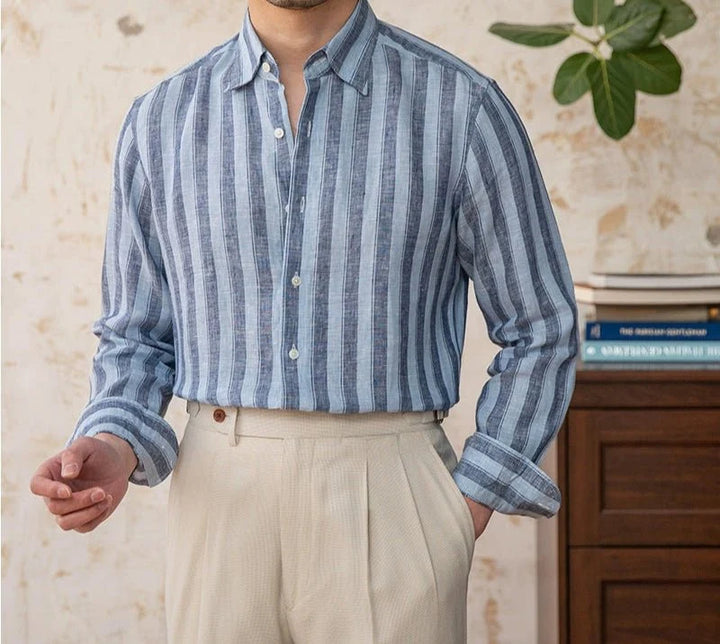 Chemise légère en lin rayé pour homme