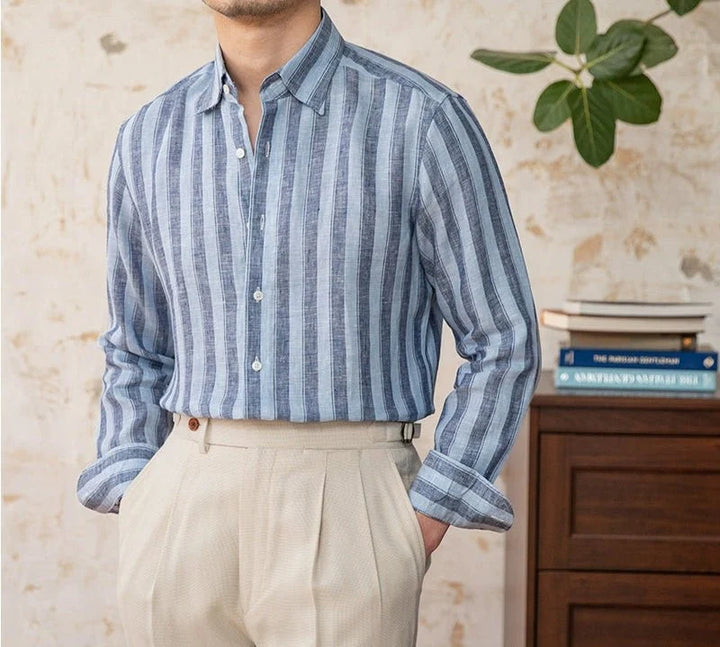 Chemise légère en lin rayé pour homme
