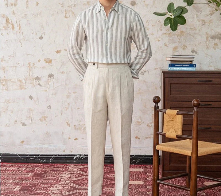 Chemise légère en lin rayé pour homme