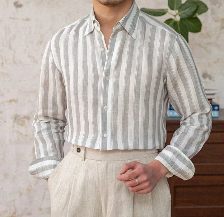 Chemise légère en lin rayé pour homme
