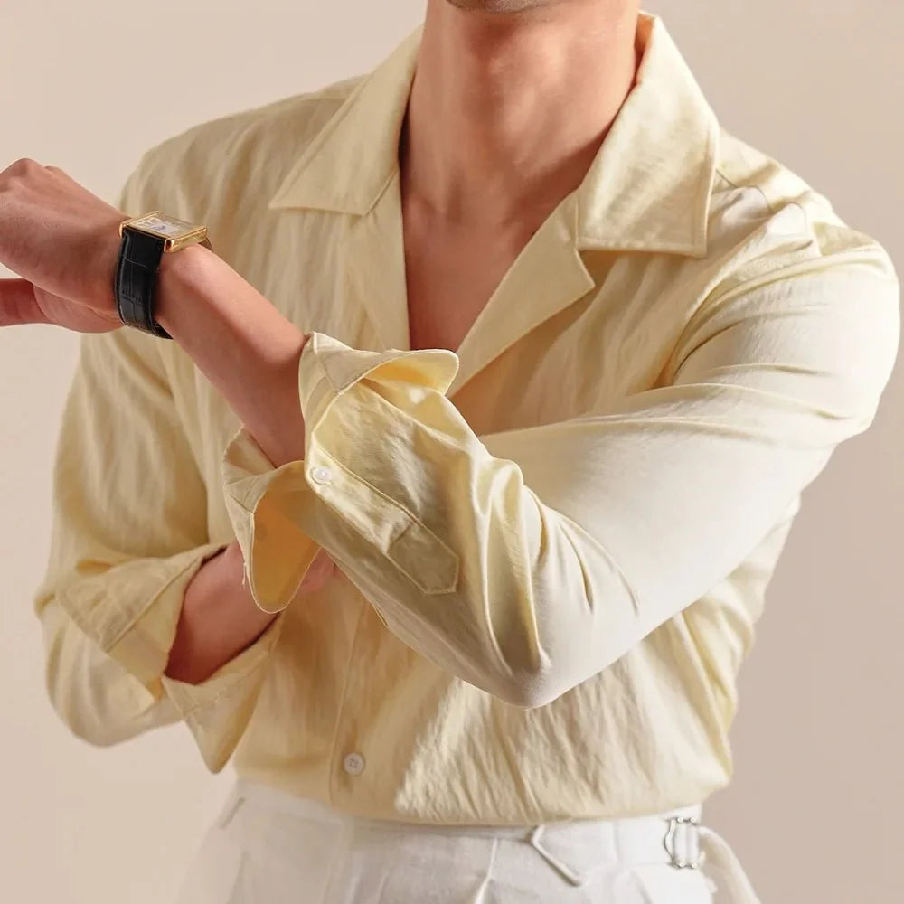 Chemise texturée à col cubain