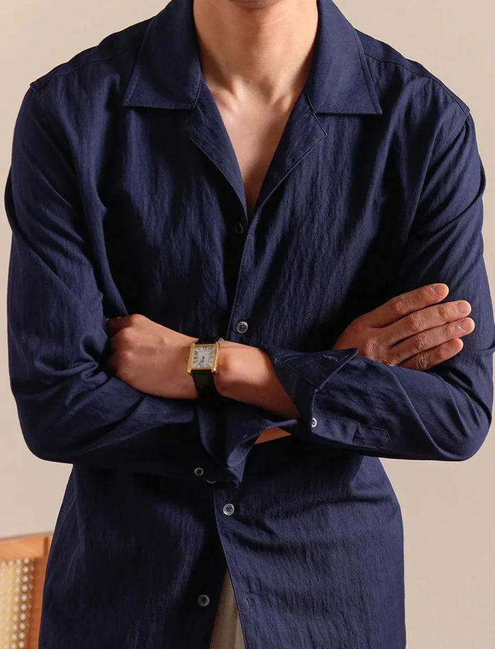 Chemise texturée à col cubain