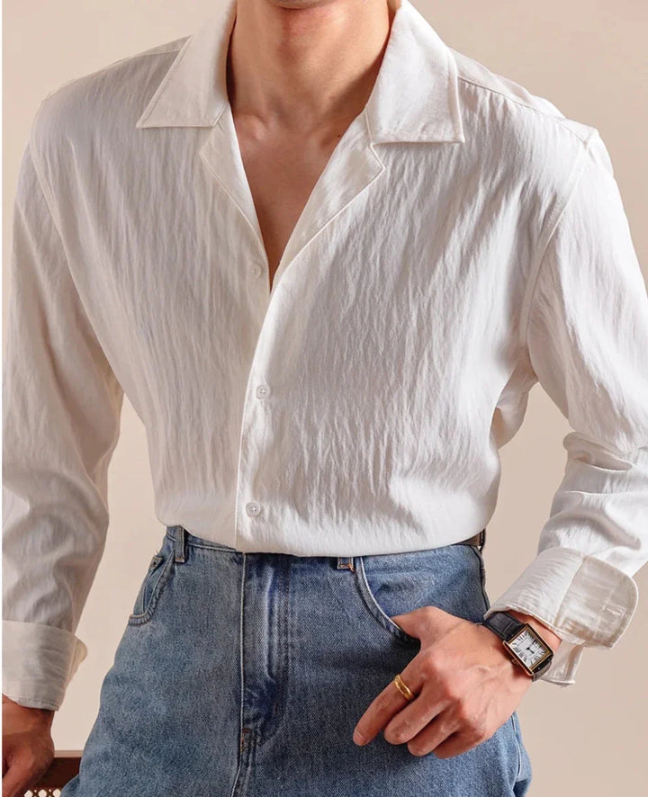 Chemise texturée à col cubain