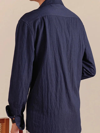 Chemise texturée à col cubain