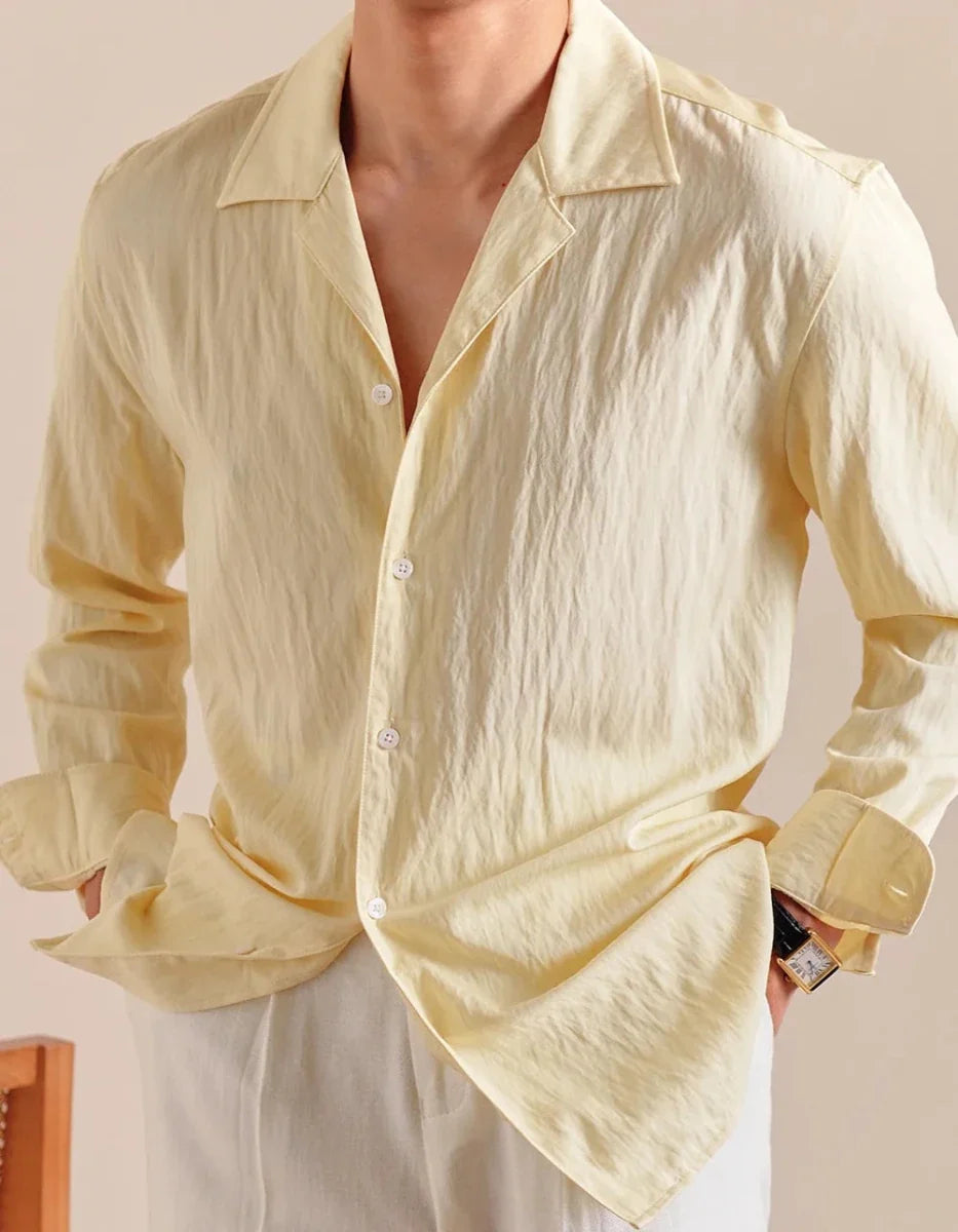 Chemise texturée à col cubain