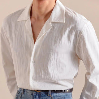 Chemise texturée à col cubain