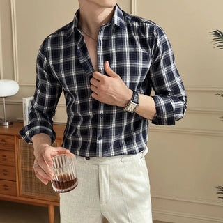 Chemise business slim fit à carreaux foncés