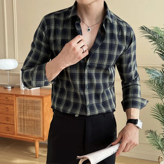 Chemise business slim fit à carreaux foncés