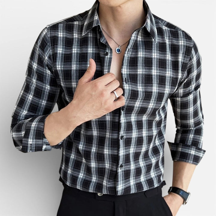Chemise business slim fit à carreaux foncés