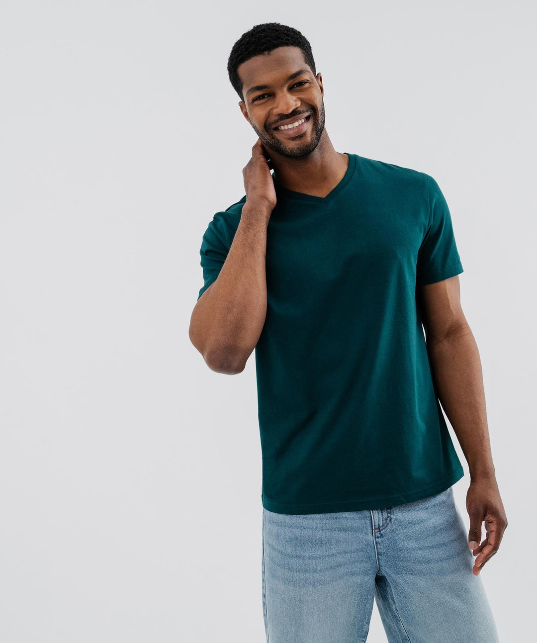 T-shirt homme vert à col V et manches courtes