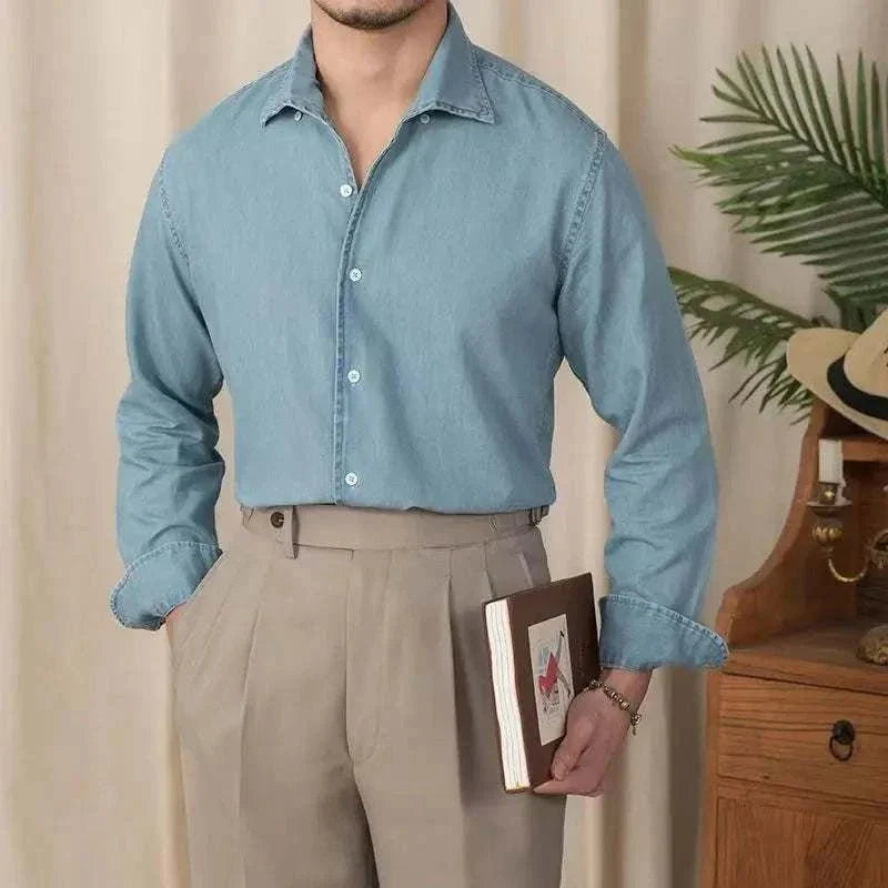 Chemise vintage décontractée en denim à manches longues