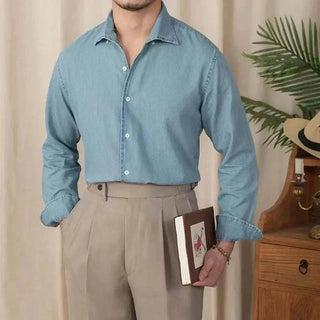 Chemise vintage décontractée en denim à manches longues