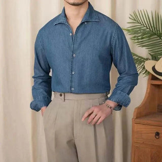 Chemise vintage décontractée en denim à manches longues