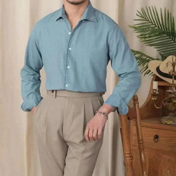 Chemise vintage décontractée en denim à manches longues