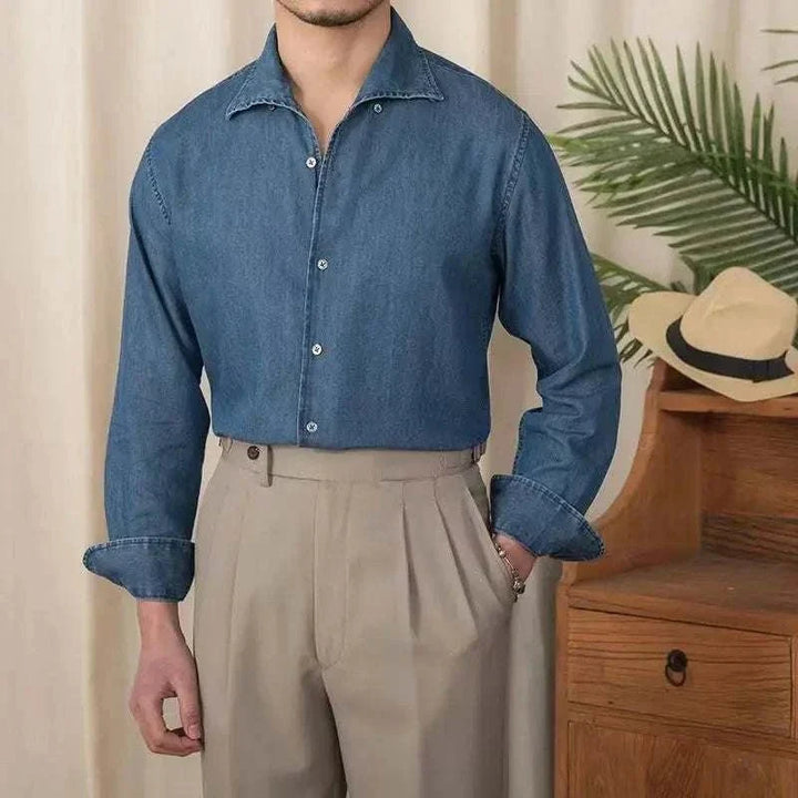 Chemise vintage décontractée en denim à manches longues