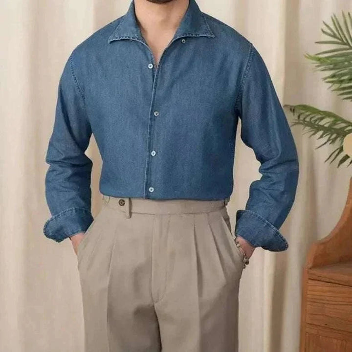 Chemise vintage décontractée en denim à manches longues