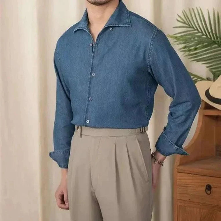 Chemise vintage décontractée en denim à manches longues