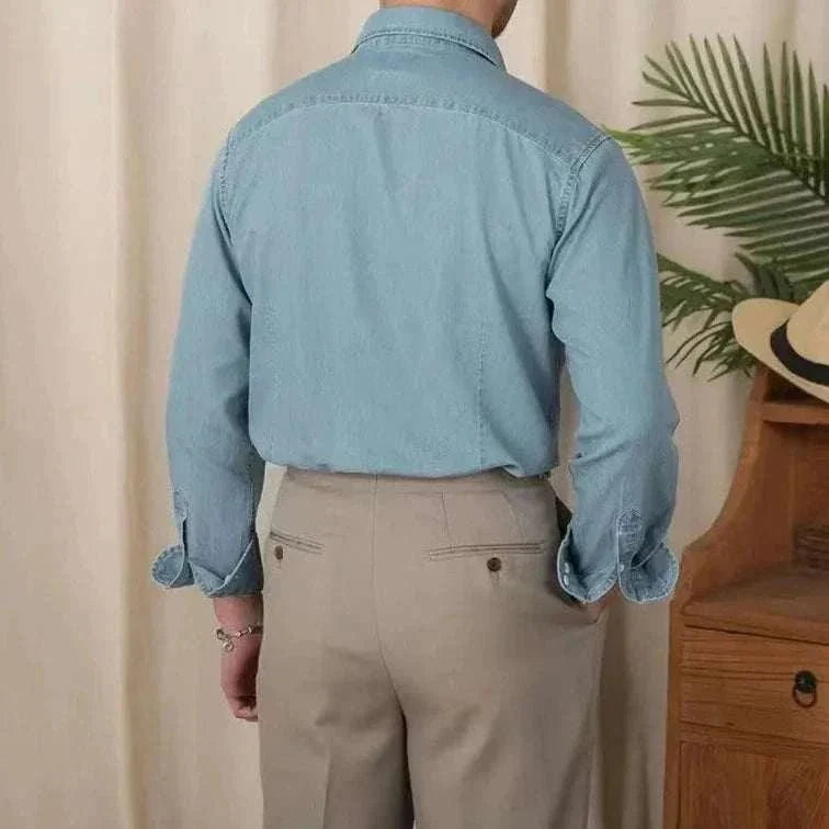 Chemise vintage décontractée en denim à manches longues