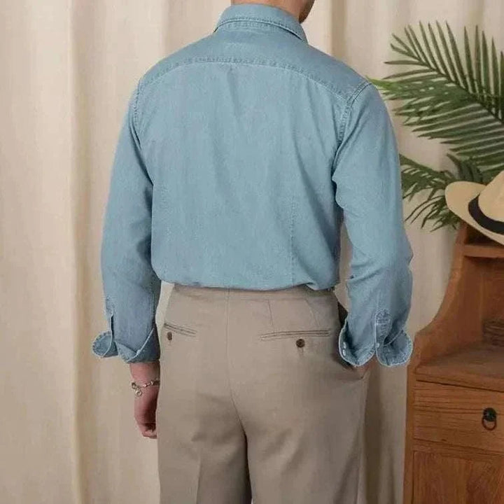 Chemise vintage décontractée en denim à manches longues