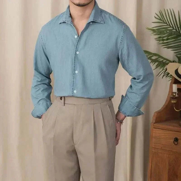 Chemise vintage décontractée en denim à manches longues