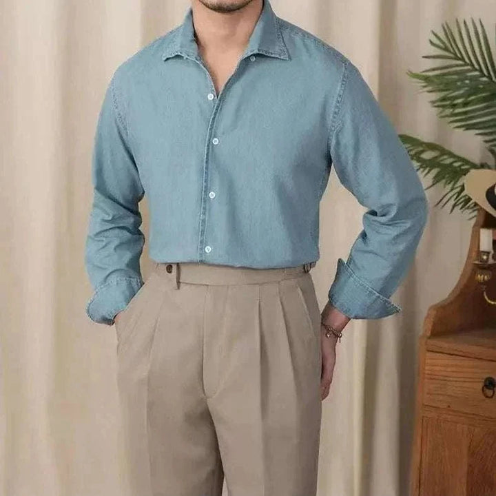 Chemise vintage décontractée en denim à manches longues