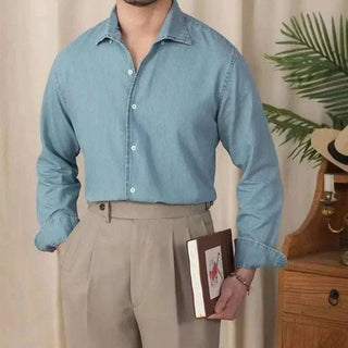Chemise vintage décontractée en denim à manches longues