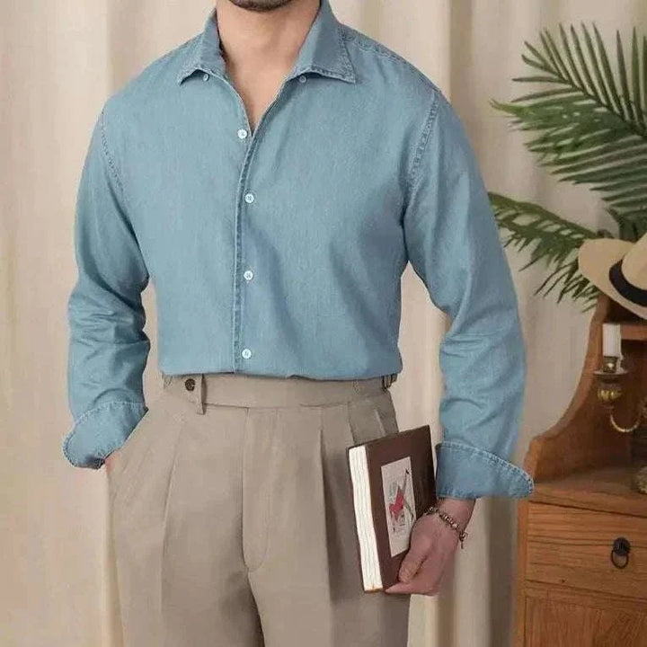 Chemise vintage décontractée en denim à manches longues