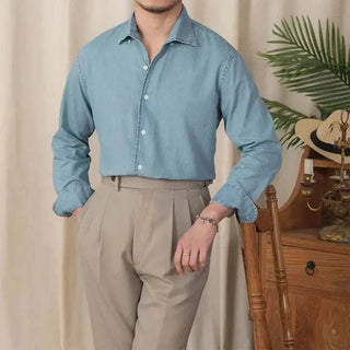 Chemise vintage décontractée en denim à manches longues