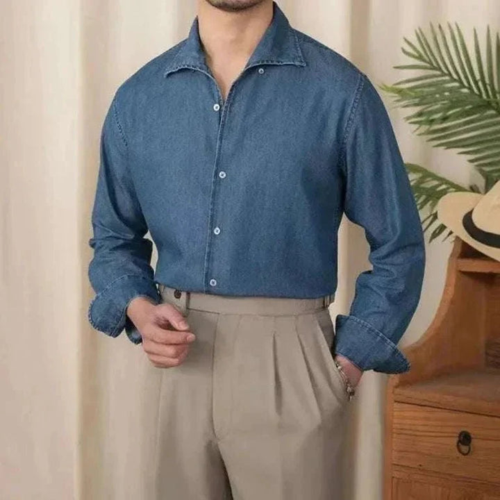 Chemise vintage décontractée en denim à manches longues