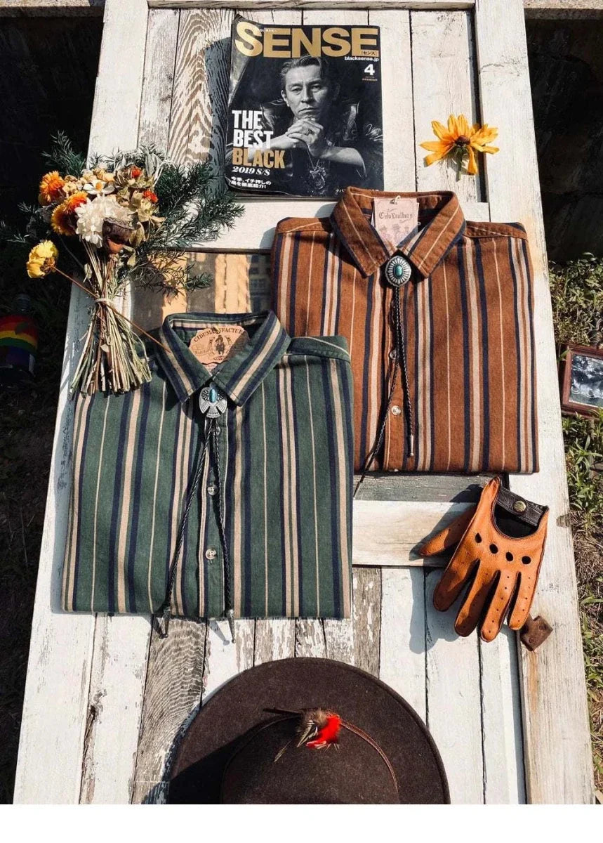 Chemise vintage d’été rayée en coton